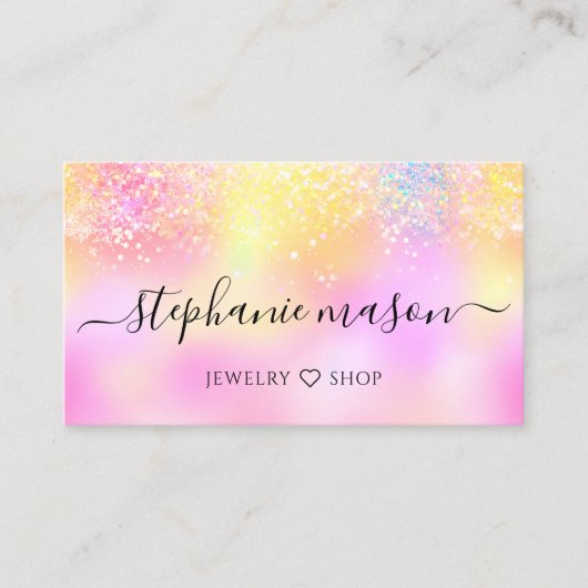 Holographic Glitzer Pastel Girly Business Card Telefonnummerkarte (Vorderseite)
