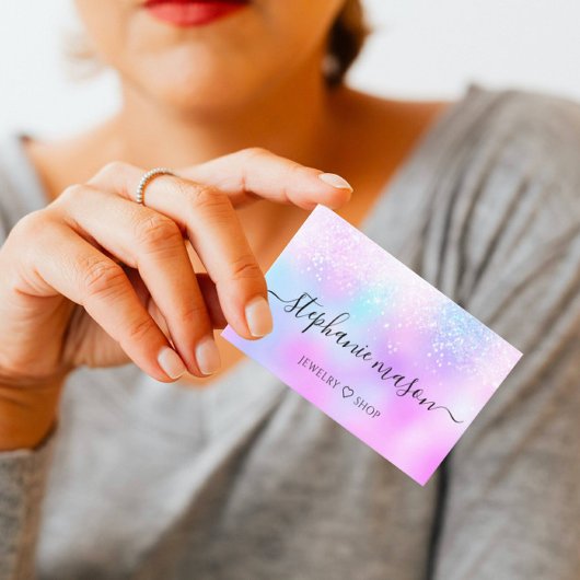 Holographic Glitzer Pastel Girly Business Card Telefonnummerkarte