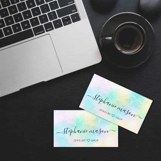 Holographic Glitzer Pastel Girly Business Card Telefonnummerkarte