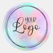 Holographic Glitzer Rainbow Ombre Glam Logo Runder Aufkleber (Vorderseite)