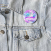Holographic Glitzer Tropfen Lila Party Name Gefall Button (Beispiel)
