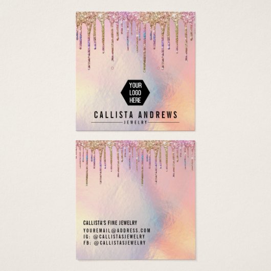 Holographic Glitzer Tropfen Logo-Verleihkarte (Vorne & Hinten)