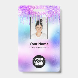 Holographic Glitzer Tropfen Mitarbeiter Foto Logo  Ausweis