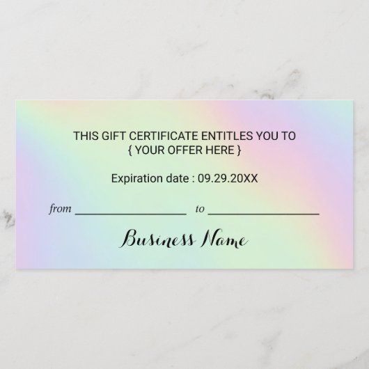 Holographic Glitzer Tropfens Salon Geschenkgutsche (Rückseite)