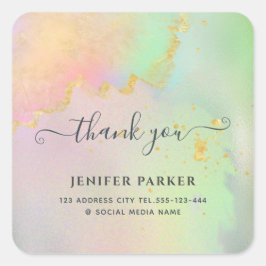 Holographic gold Aquarellschrift danke der Klasse Quadratischer Aufkleber