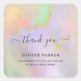 Holographic gold Aquarellschrift danke Quadratischer Aufkleber