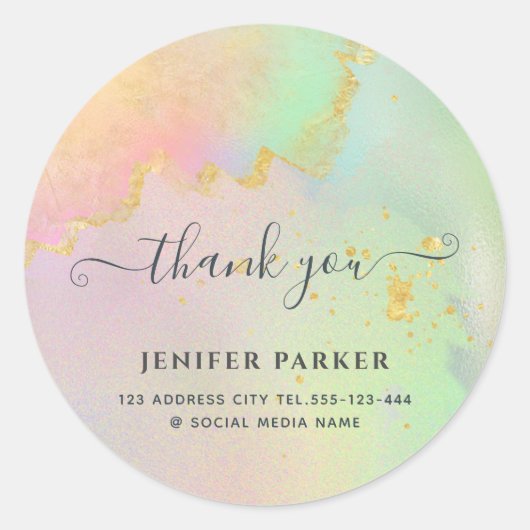 Holographic gold Aquarellschrift danke Runder Aufkleber (Vorderseite)