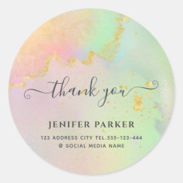 Holographic gold Aquarellschrift danke Runder Aufkleber