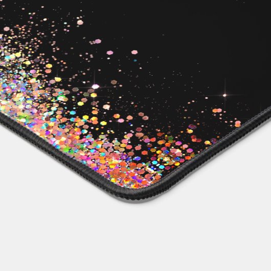 Holographic Gold Glitzern Monogram Black Funkelnd Schreibtischunterlage (Ecke)