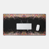 Holographic Gold Glitzern Monogram Black Funkelnd Schreibtischunterlage (Tastatur & Maus)