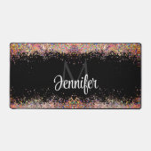 Holographic Gold Glitzern Monogram Black Funkelnd Schreibtischunterlage (Vorderseite)