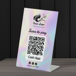 Holographic Hair Salon Logo Cashapp Scan to Pay Sockelschild