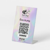 Holographic Hair Salon Logo Venmo Scan to Pay Sockelschild (Vorderseite)