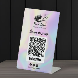 Holographic Hair Salon Logo Venmo Scan to Pay Sockelschild