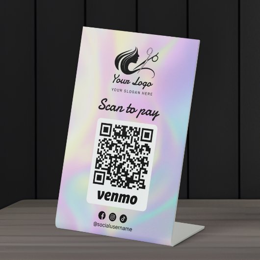 Holographic Hair Salon Logo Venmo Scan to Pay Sockelschild