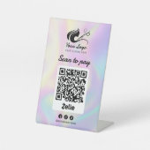 Holographic Hair Salon Logo Zelle Scan zu bezahlen Sockelschild (Vorderseite)