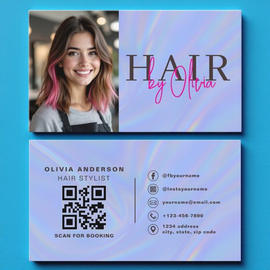 Holographic Hair Stylist Photo QR Code  Visitenkarte