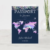 Holographic Hochzeit in Urlaubsort Passport Weltka Einladung (Vorderseite)