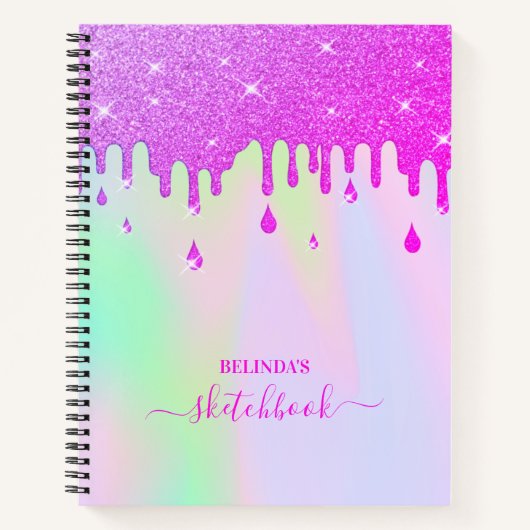 Holographic Hot Pink Glitzer Tropfens Sketchbook Notizblock (Vorderseite)