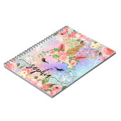 Holographic Iridescent Glitzer Floral Gold Unicorn Notizblock (Linke Seite)