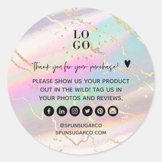 Holographic Iridescent Opal Gem Business Vielen Da Runder Aufkleber (Vorderseite)