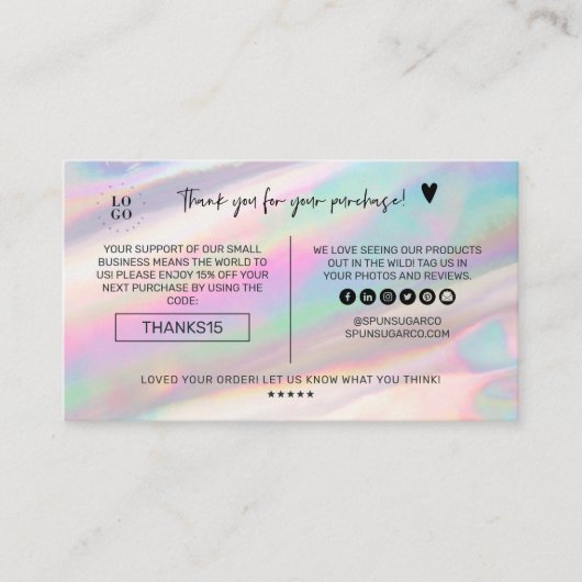 Holographic Iridescent Opal Marble Vielen Dank Visitenkarte (Vorderseite)