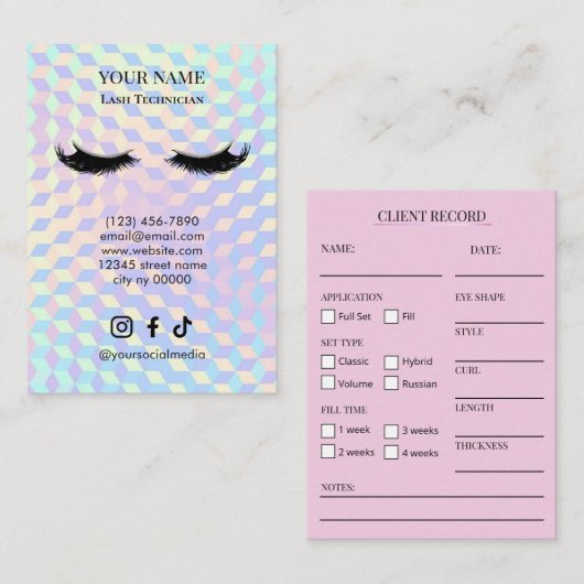 Holographic Lash Client Record Form Visitenkarte (Vorne/Hinten)