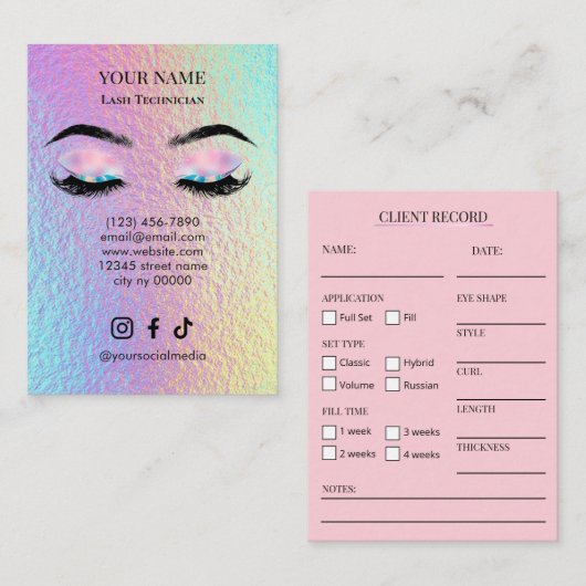 Holographic Lash Client Record Form Visitenkarte (Vorne/Hinten)