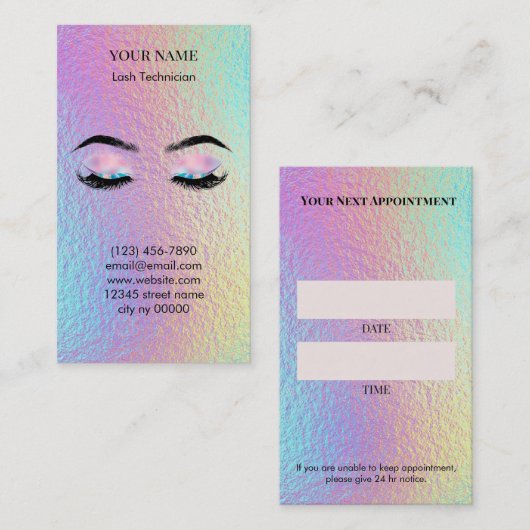 Holographic Lash Technician Appointment Card Terminkarte (Vorne/Hinten)
