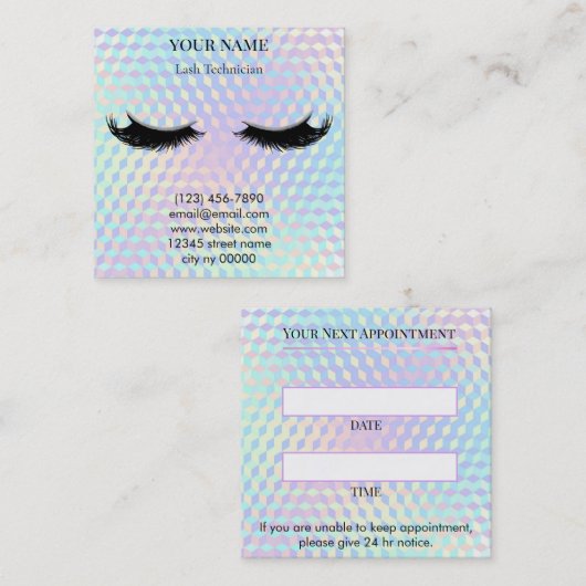 Holographic Lash Technician Appointment Card Terminkarte (Vorne/Hinten)