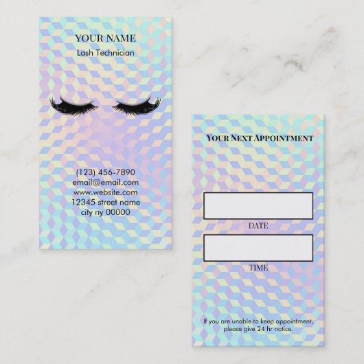Holographic Lash Technician Appointment Card Terminkarte (Vorne/Hinten)