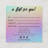 Holographic Lash Technician Gift Certificate Card Treuekarte (Rückseite)