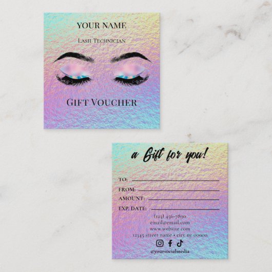 Holographic Lash Technician Gift Certificate Card Treuekarte (Vorne/Hinten)