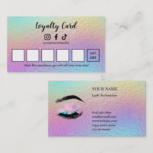 Holographic Lash Technician Loyalty Card Treuekarte (Vorne/Hinten)