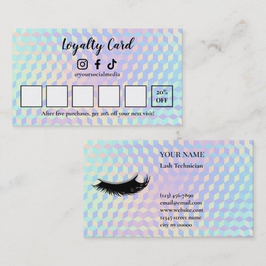 Holographic Lash Technician Loyalty Card Treuekarte (Vorne/Hinten)