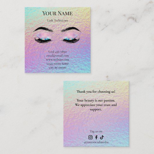 Holographic Lash Technician Thank you Card Treuekarte (Vorne/Hinten)