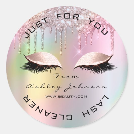 Holographic Lashes Tropfen Pink Gold Lashes Reinig Runder Aufkleber (Vorderseite)