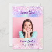 Holographic lila Foto Sweet 16 Dankeschön Karte (Vorderseite)
