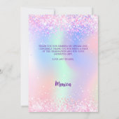 Holographic lila Foto Sweet 16 Dankeschön Karte (Rückseite)