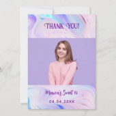 Holographic lila Foto Sweet 16 Dankeschön Karte (Vorderseite)