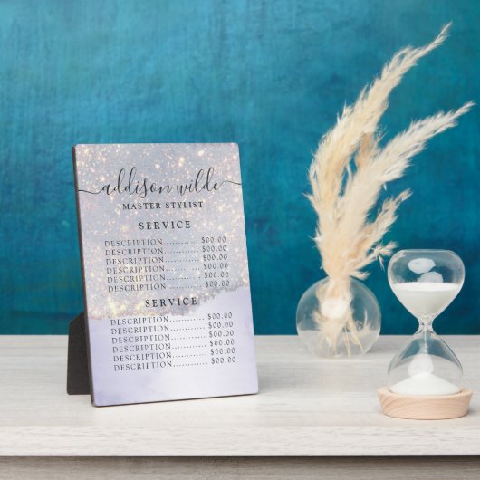 Holographic Lila Glitzer Luxury Glam Price List Fotoplatte (Seite)