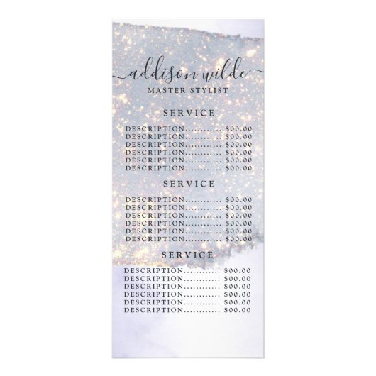 Holographic Lila Glitzer Luxury Glam Price List Werbekarte (Vorne)
