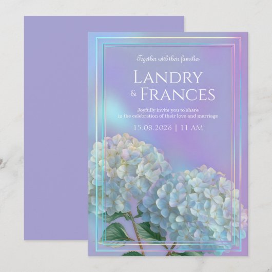 Holographic Linear Lavender Hydrangea Wedding Einladung (Vorne/Hinten)