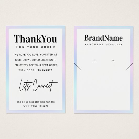 Holographic Logo Necklace Ohrringe Danke-Karte (Vorne & Hinten)