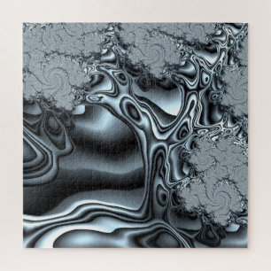 Holographic Look Fraktal Tree in Silvery Blue Puzzle