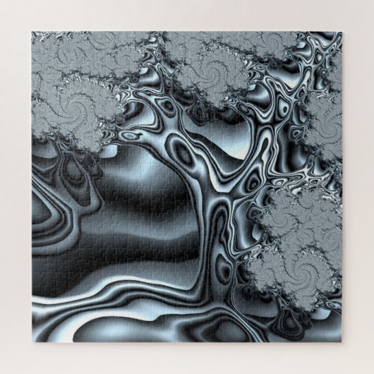 Holographic Look Fraktal Tree in Silvery Blue Puzzle (Vertikal)
