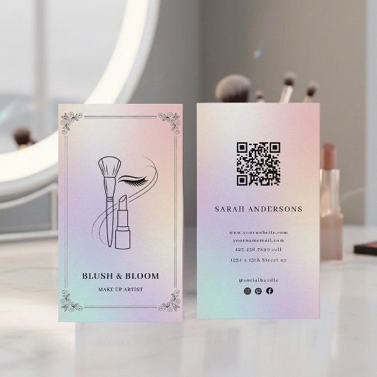 Holographic Makeup Artist Card with QR Code Visitenkarte