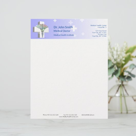 Holographic Medical 3D Caduceus White Cross Briefbogen (Stehend Vorderseite)