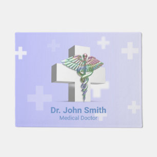 Holographic Medical 3D Caduceus White Cross Fußmatte