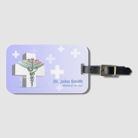 Holographic Medical 3D Caduceus White Cross Gepäckanhänger (Vorderseite (Horizontal))